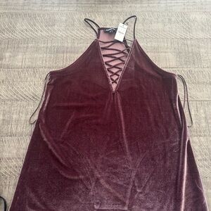 Express Deep Red Velvet Strappy Dress